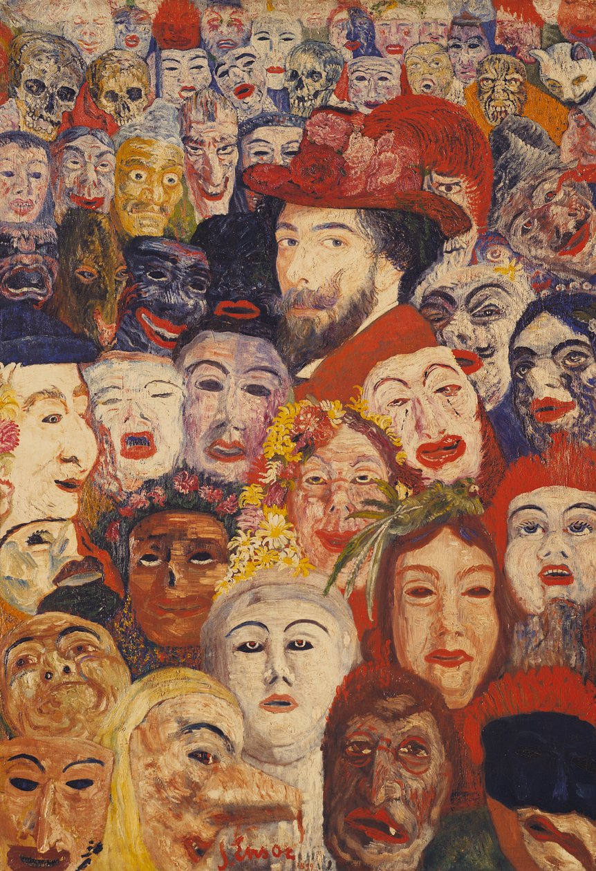 Mitt porträtt omgivet av masker av James Ensor