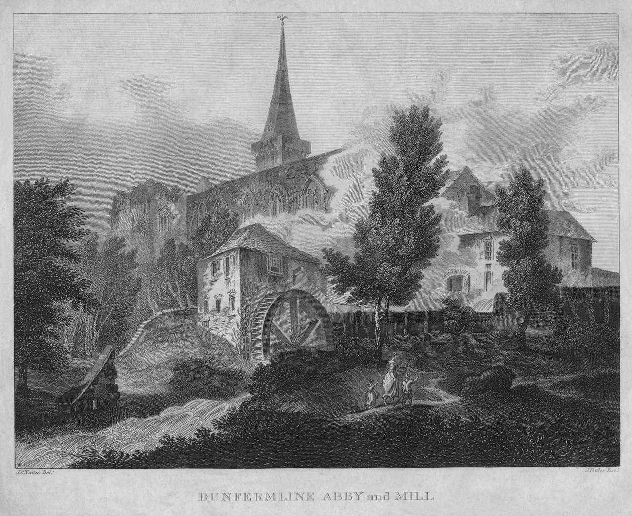 Dunfermline Abby and Mill, 1804 av James Fittler