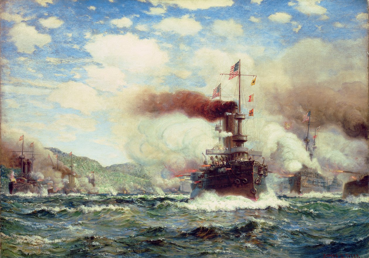 Naval Battle Explosion (olja på duk) av James Gale Tyler
