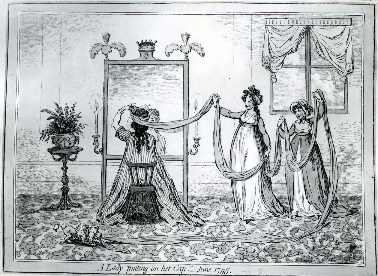 En dam som tar på sig hatten, 1795 av James Gillray