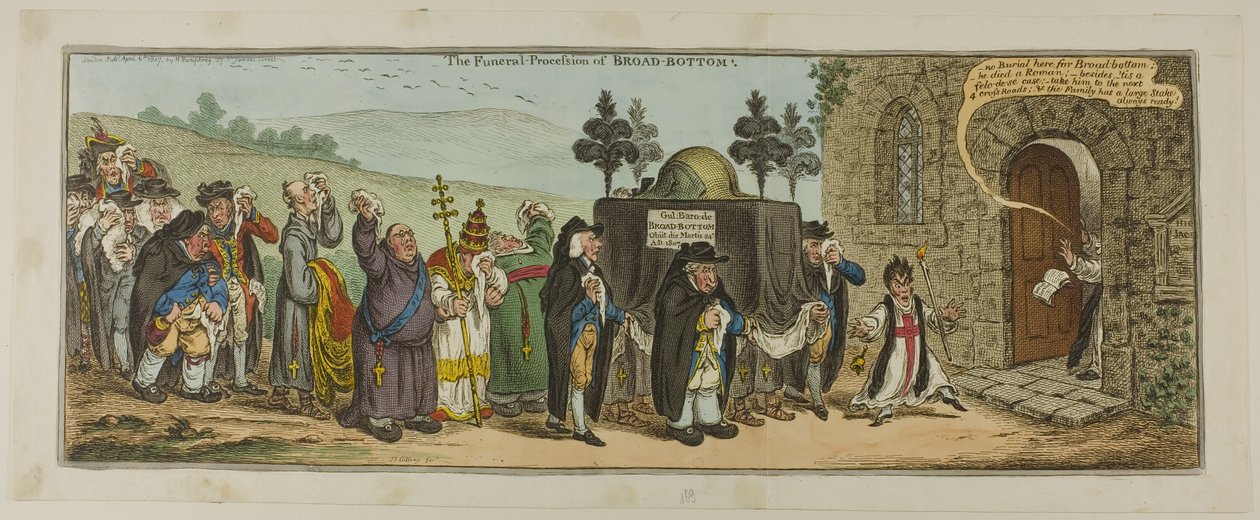 Begravningsprocessionen för Broad-Bottom av James Gillray