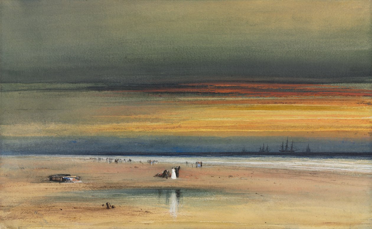 Strandscen vid solnedgången, ca. 1865-1870. av James Hamilton