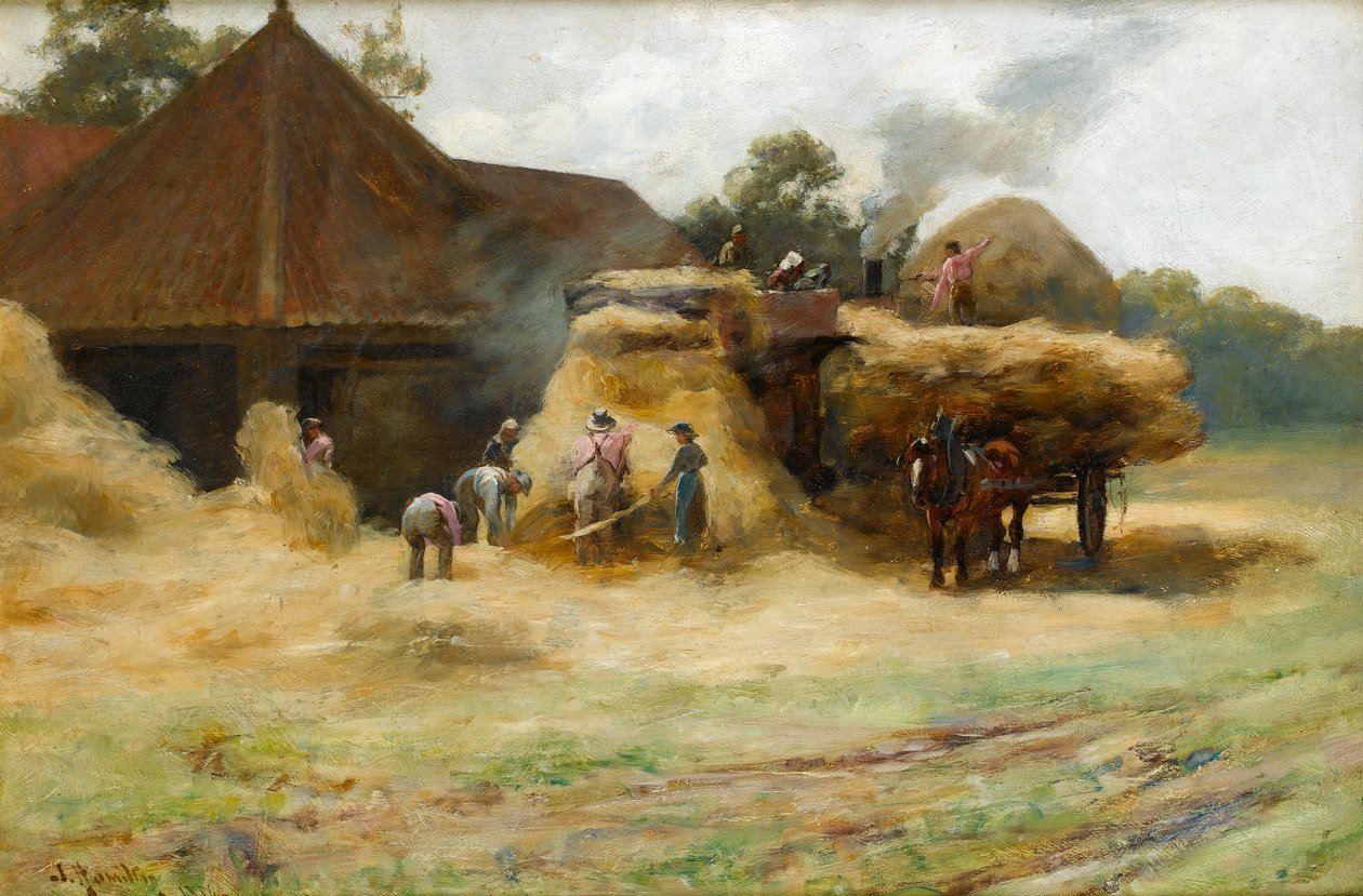 Threshing, en skotsk gård, 1884 av James Hamilton