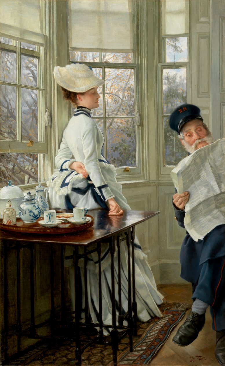 Läser nyheterna, 1874 av James Jacques Joseph Tissot