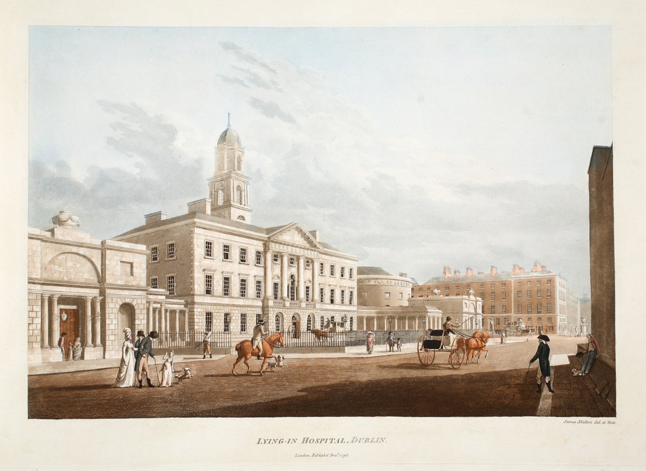 Liggande sjukhus, Dublin, 1795 (handfärgad gravyr) av James Malton