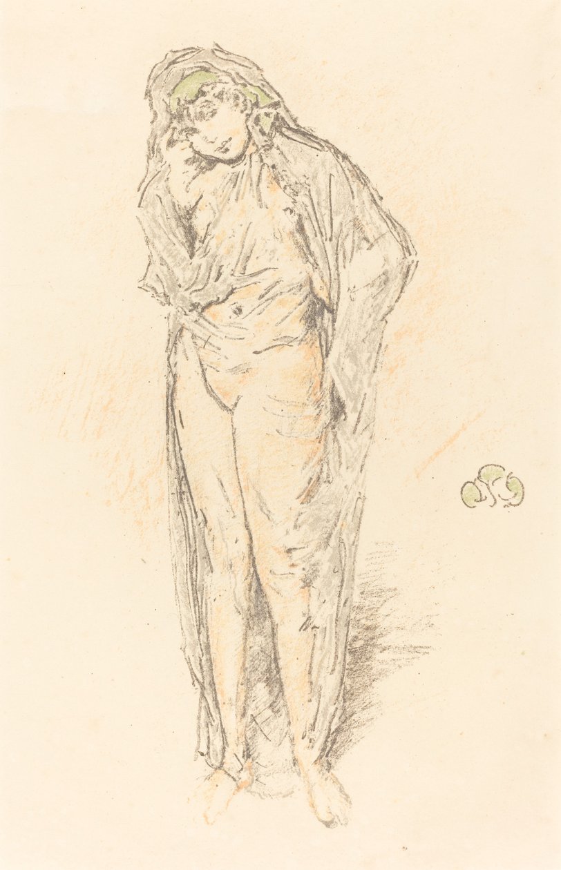 Draperad figur, stående av James Abbott McNeill Whistler