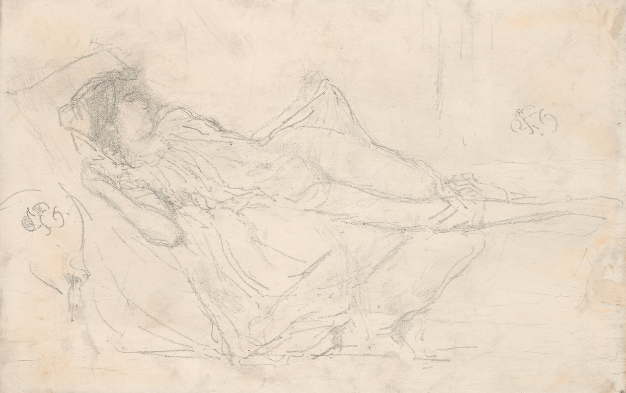 Liggande draperad figur av James McNeill Whistler