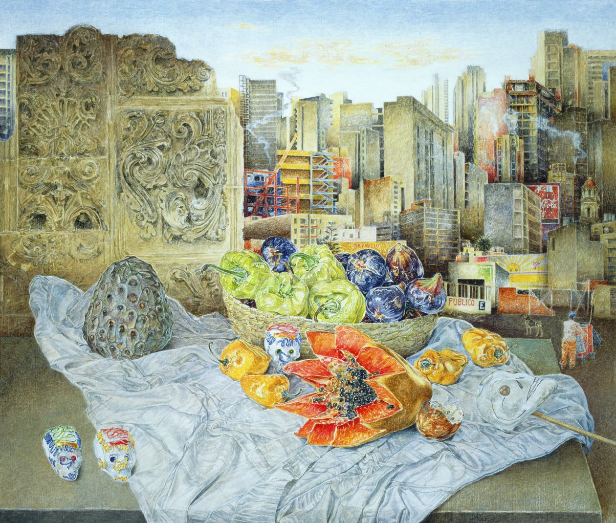 Still Life with Papaya and Cityscape, 2000  av James Reeve