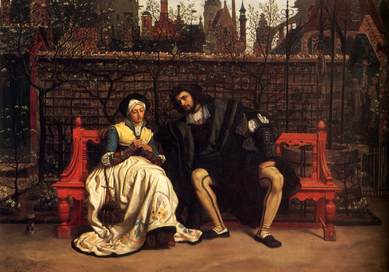 Faust och Marguerite i trädgården av James Tissot