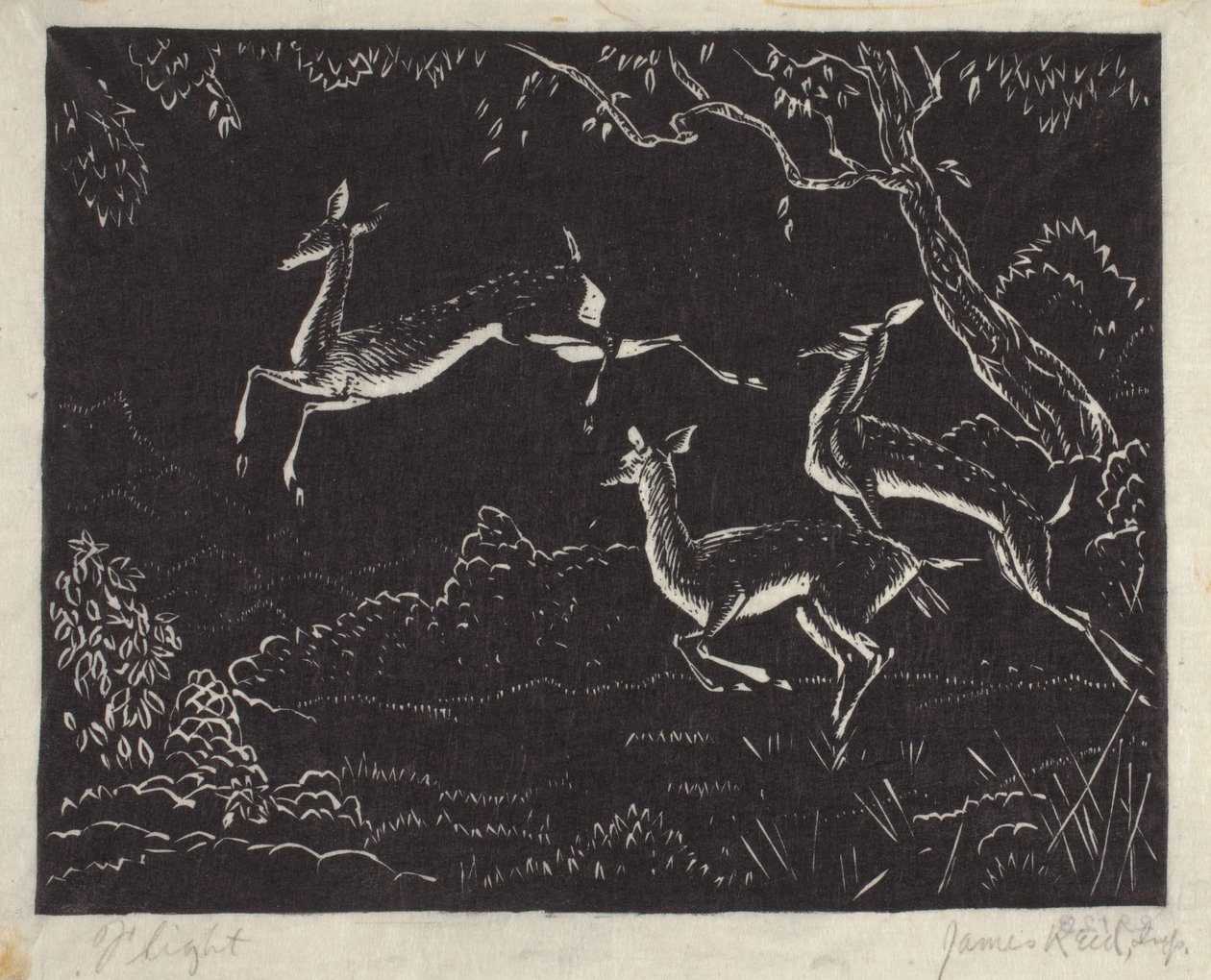 Flight (träblockstryck) av James W. Reid