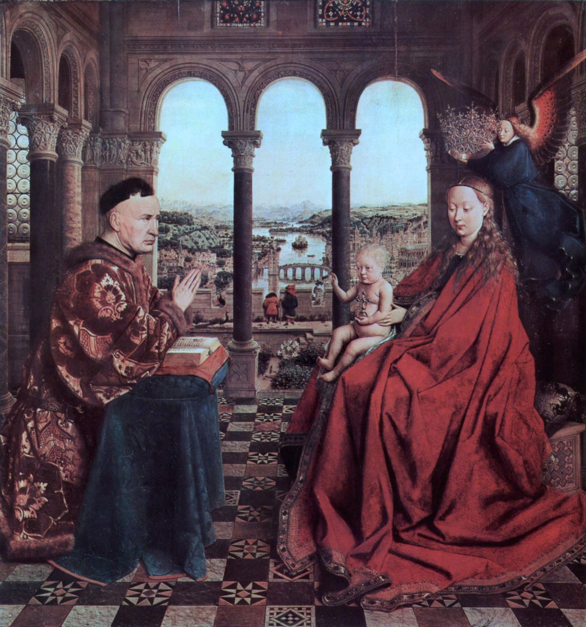Chancellor Rolin praying before the Virgin av Jan van Eyck