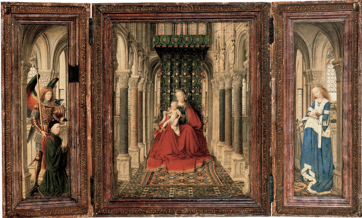 Triptyk av Mary and Child, St Michael och Catherine av Jan van Eyck