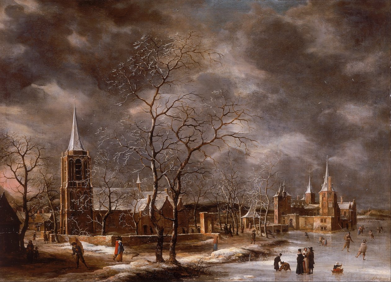 Warmond Castle i ett vinterlandskap av Jan Abrahamsz. Beerstraten