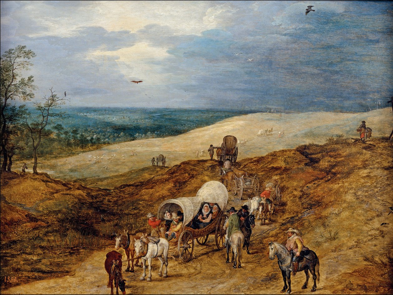 Landschap met wagens  av Jan the Elder Brueghel