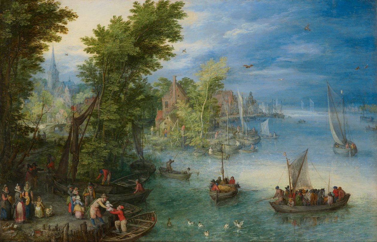 Flodlandskap av Jan the Elder Brueghel