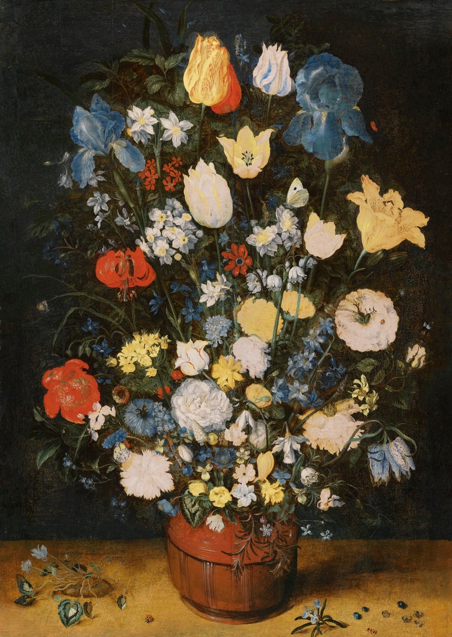 Still Life with Irises, Roses, Tulips, Narcissae, Cardamine, Cyclamen, Hyacinths, Calendula, Eranthis and Other Flowers  av Jan the Elder Brueghel
