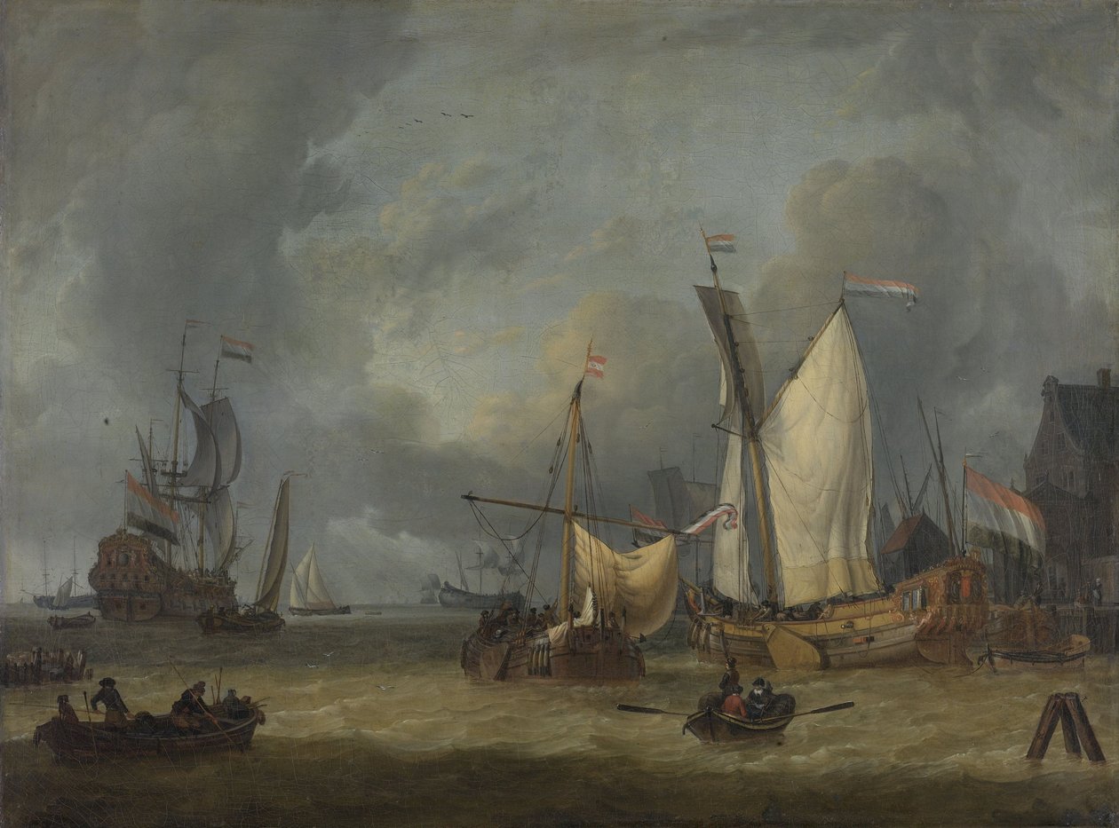 Fartyg i hamnen i en hård vind av Jan Claesz Rietschoof