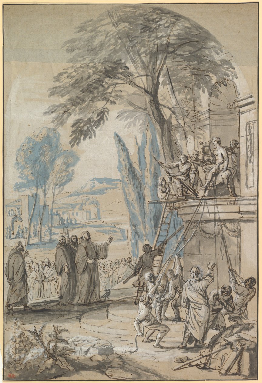 Benedict of Nursia beordrar förstörelsen av Apollontemplet vid Monte Cassino av Jan Erasmus Quellinus