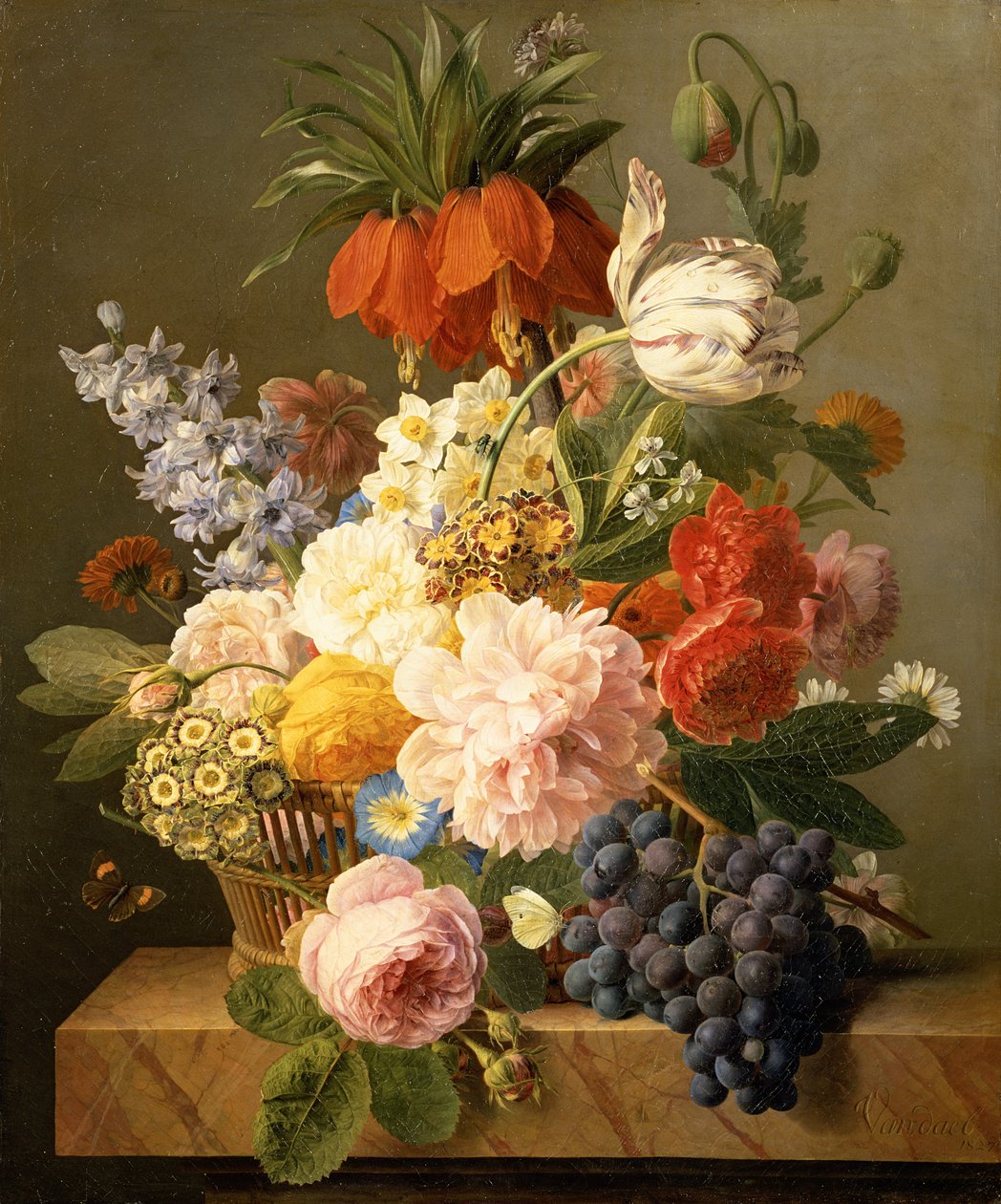Stilleben med blomster og frugt, 1827 swed av Jan Frans van Dael