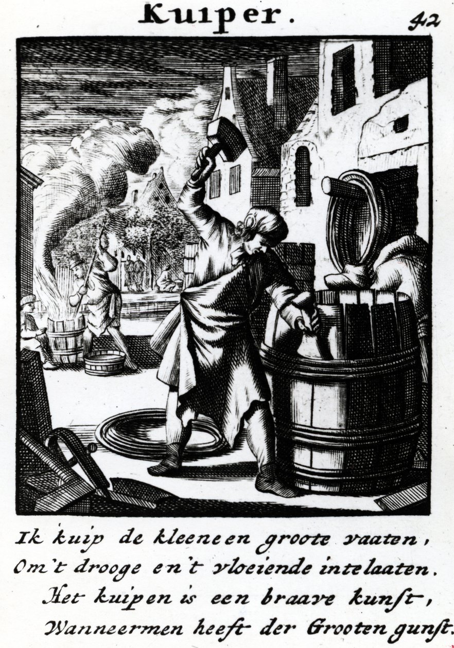 Cooper, från "Book of Trades", publicerad 1694 av Jan Luyken