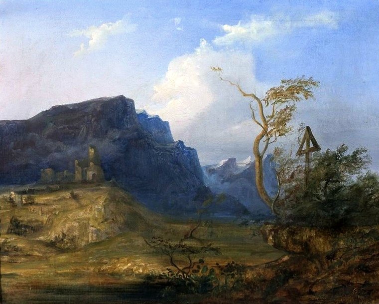 Mountain landscape.  av Jan Nepomucen Gowacki