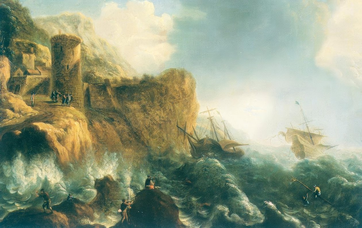 Skeppsbrott på en stenig kust av Jan Peeters