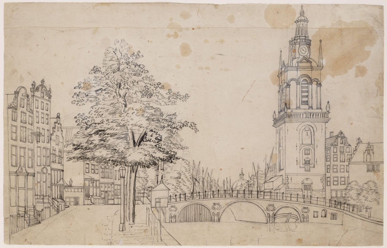 Jan Rodenpoort-tornet med tornlåset. Penna i grått. Mått okända. Amsterdam, Stadsarkiv Amsterdam av Jan Spaan