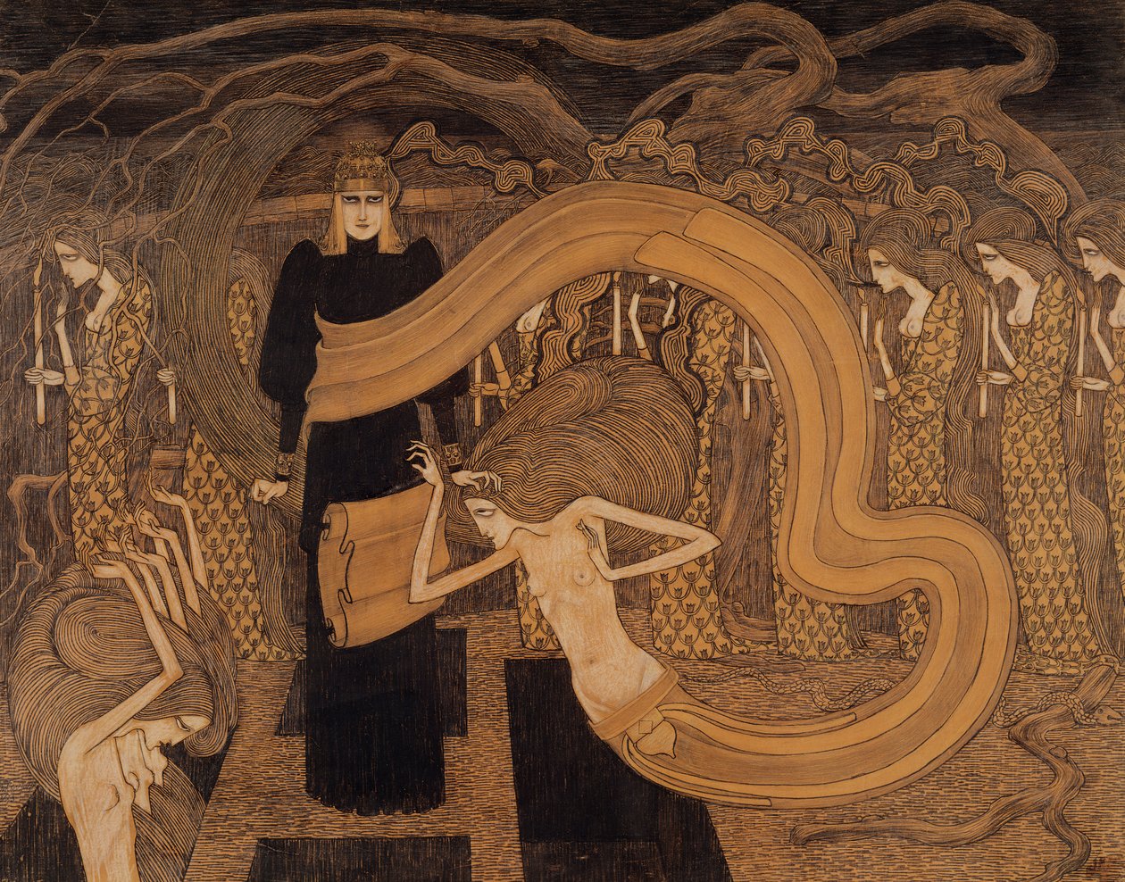Fatality, 1893 (krita och penna på papper) av Jan Toorop