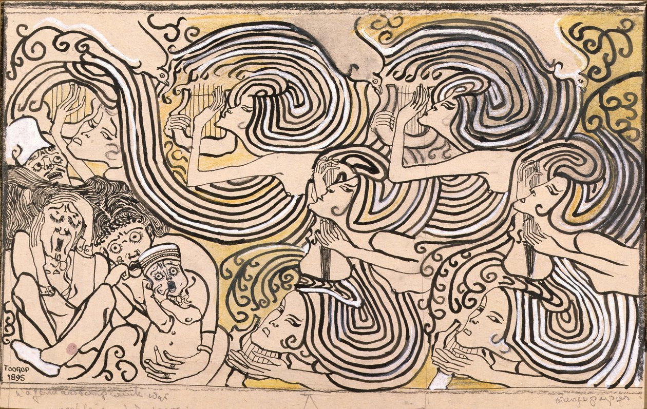 Skeppsbrott, 1895 (bläck och färgad krita på papper) av Jan Toorop