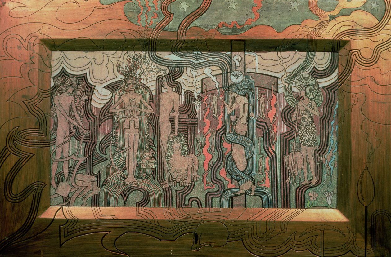 Tidens sång, 1893 (krita på trä) av Jan Toorop