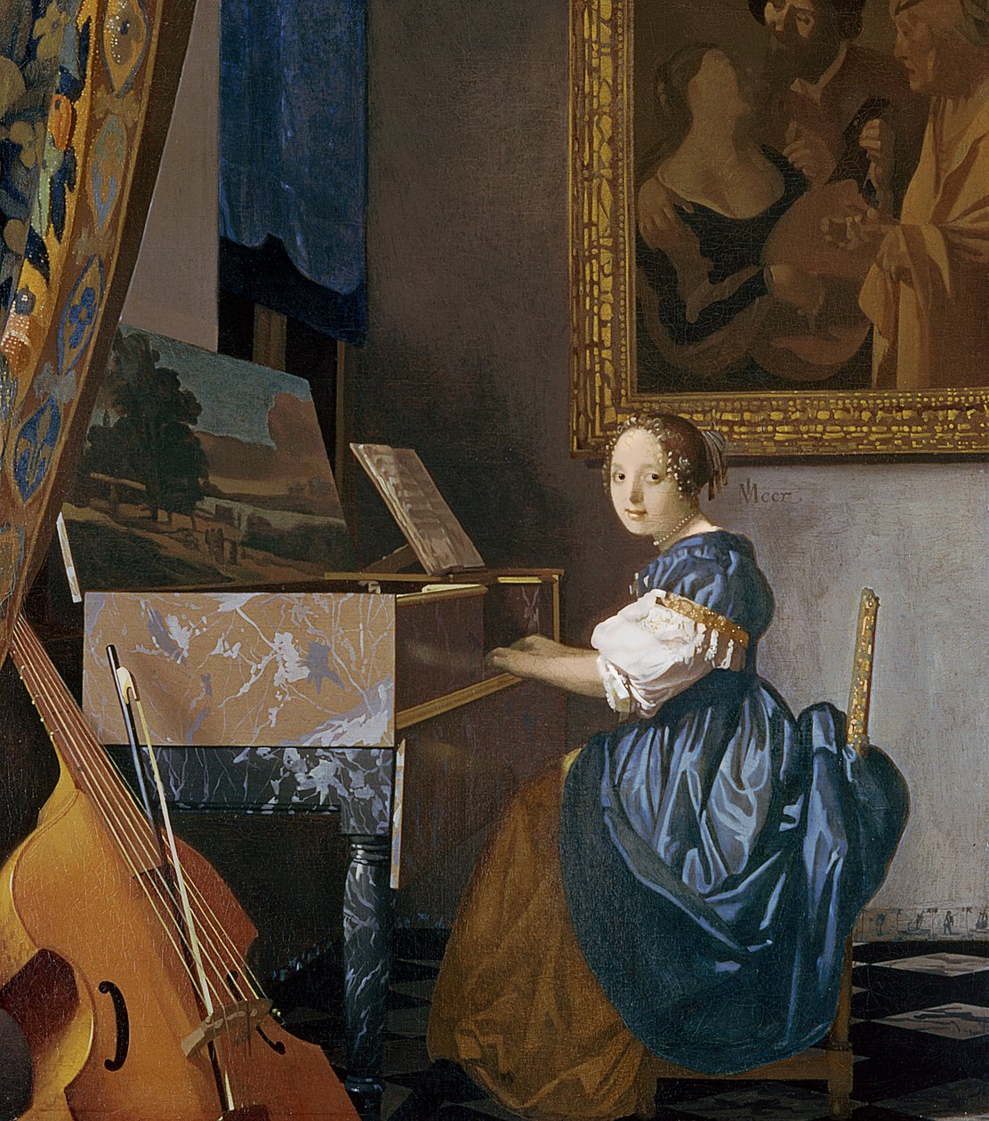 En ung dam som sitter hos en jungfru, c.1670 av Jan Vermeer van Delft