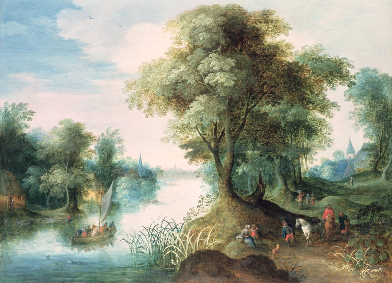 Flodlandskap av Jan the Elder Brueghel