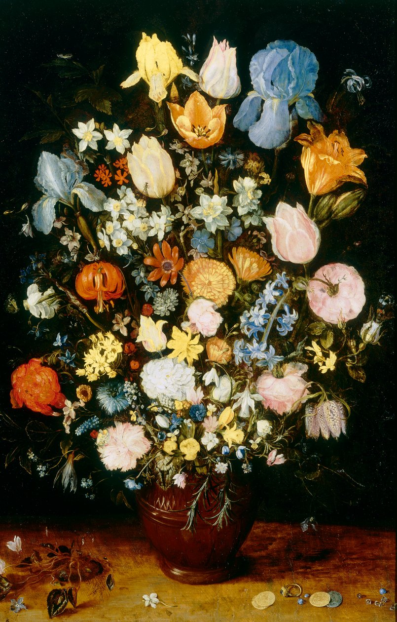 Vas med blommor, med iris av Jan the Elder Brueghel