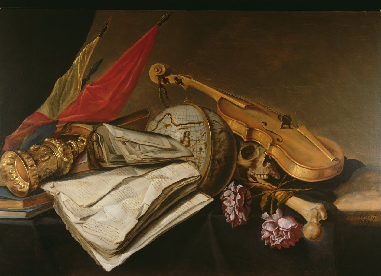 Ett Vanitas stilleben, 1663 av Jan van Dalen