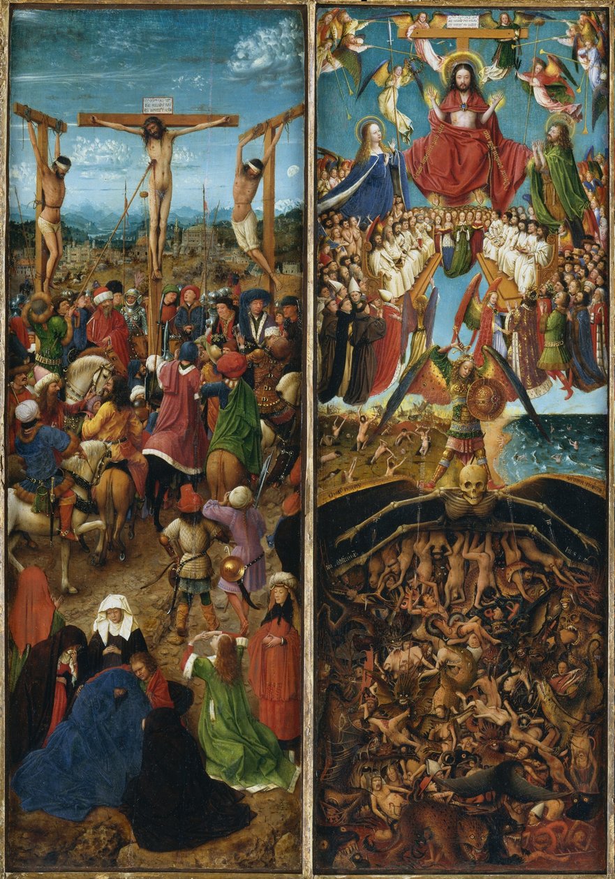 The Crucifixion; The Last Judgment, part of a triptychon av Jan van Eyck
