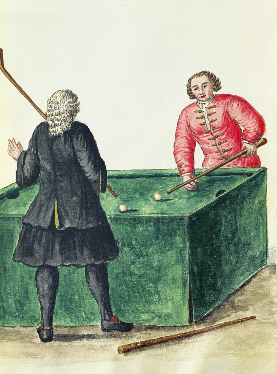 Två venetianska adelsmän som spelar biljard (penna och bläck och wc på papper) av Jan van Grevenbroeck