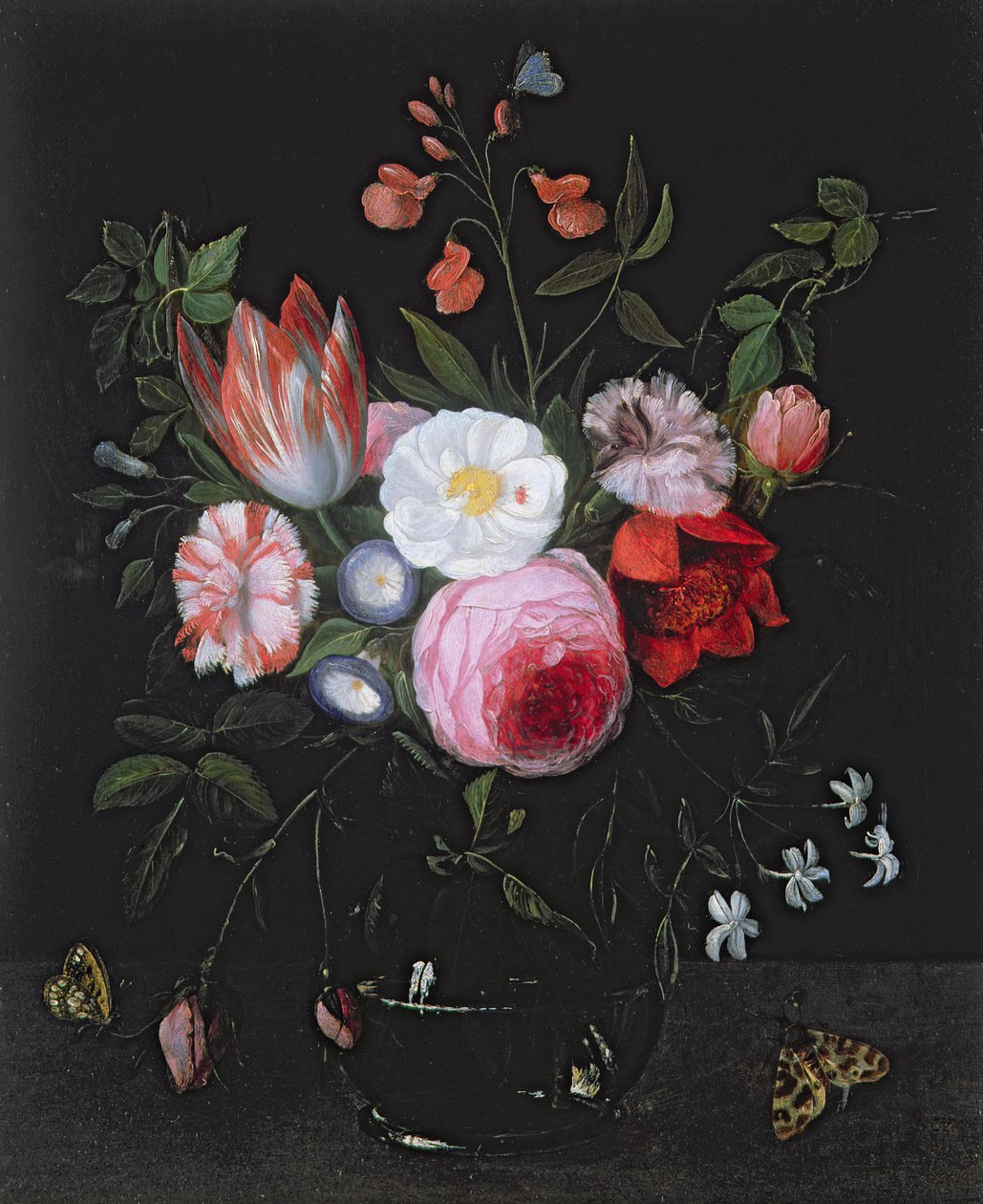 Vårblommor i glasvas, 1600-tal av Jan van Kessel the Elder