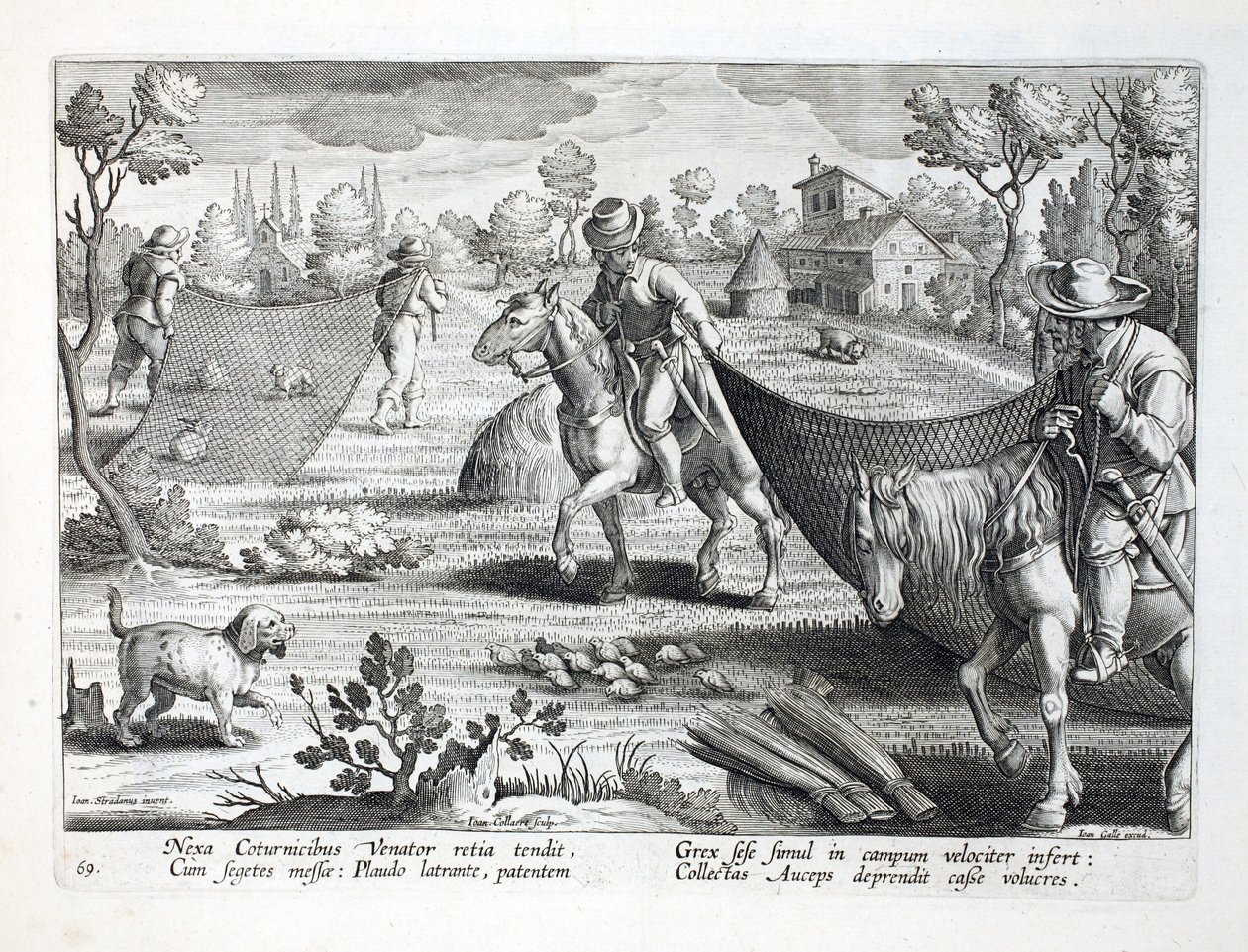 Fånga vaktel, illustration från "Venationes, Ferarum, Avium, Piscium" (av jakt: vilda djur, fåglar, fiskar), graverad av Jan Collaert (1566-1628), pub. av Phillipus Gallaeus, Amsterdam av Jan van der Straet