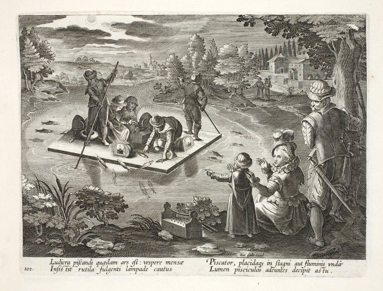 Fishing on a Lake at Night, skylt 101, illustration från 