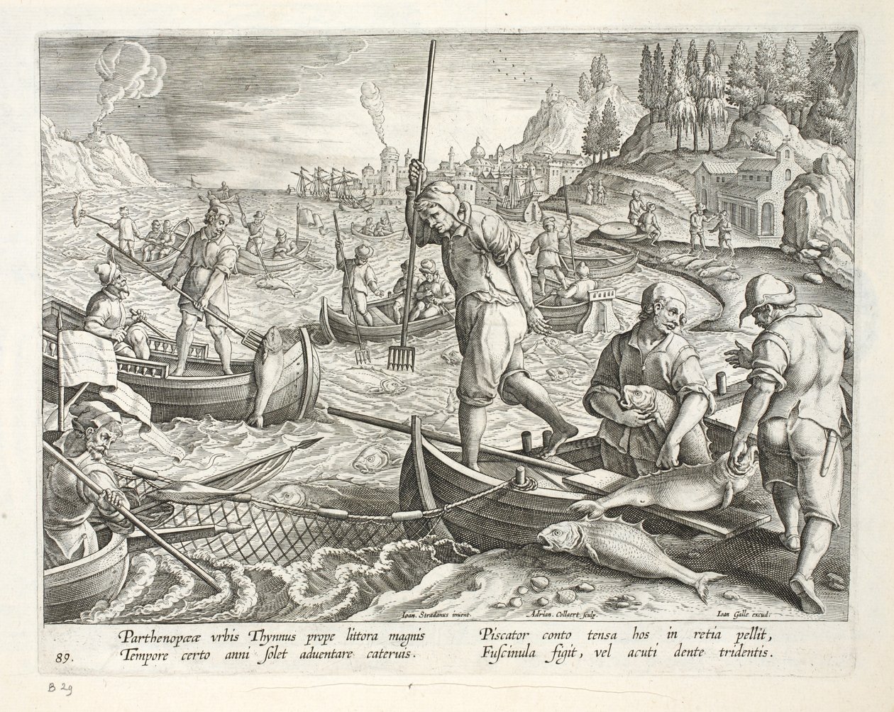 Fiske med nät och treuddar i Neapelbukten, skylt 89, illustration från 