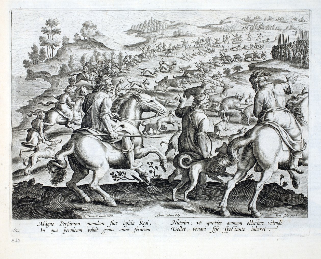 Härskare av Persien ger order om att "jaga", illustration från "Venationes, Ferarum, Avium, Piscium" (av jakt: vilda djur, fåglar, fiskar), graverad av Jan Collaert (1566-1628), pub. av Phillipus Gall av Jan van der Straet