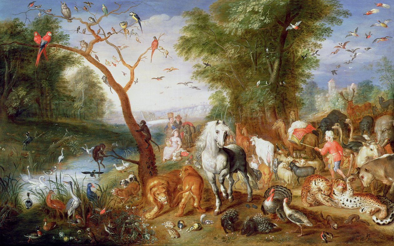 Djuren som går in i Noaks ark (panel) av Jan van the Younger Kessel