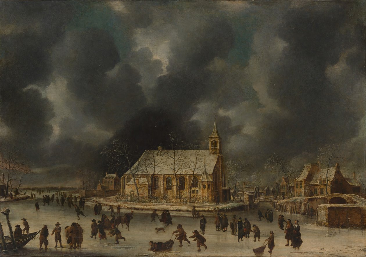 Skridskoåkning på Sloten, nära Amsterdam. av Jan Abrahamsz. Beerstraten