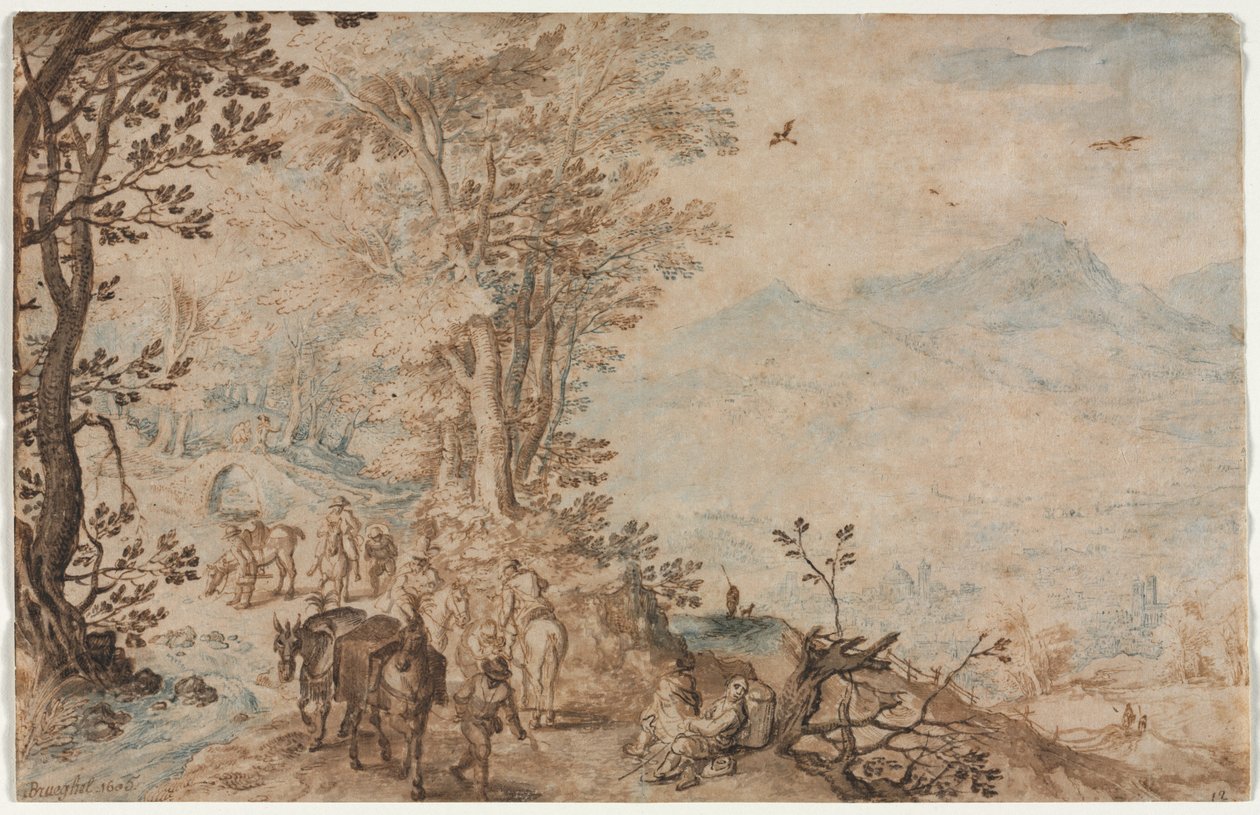 Landskap med resenärer, 1605. av Jan Brueghel the Elder
