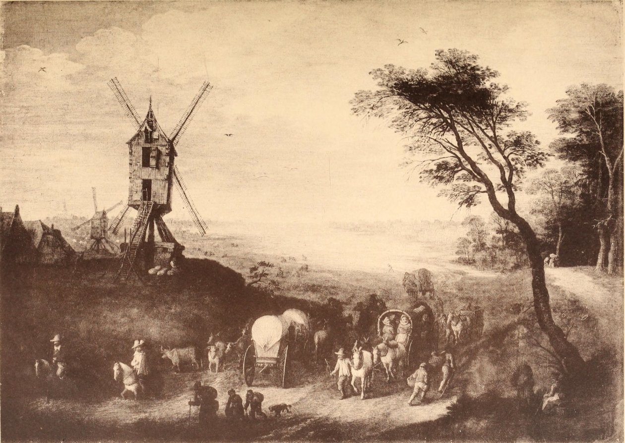 Landskap med väderkvarn av Jan Brueghel the Elder