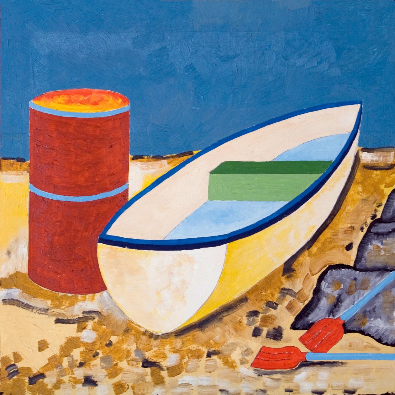 Boat and Barrel, 2005 (olja på trä) av Jan Groneberg