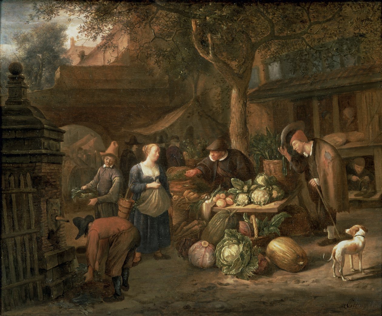 Marknadsscenen (panel) av Jan Havickszoon Steen