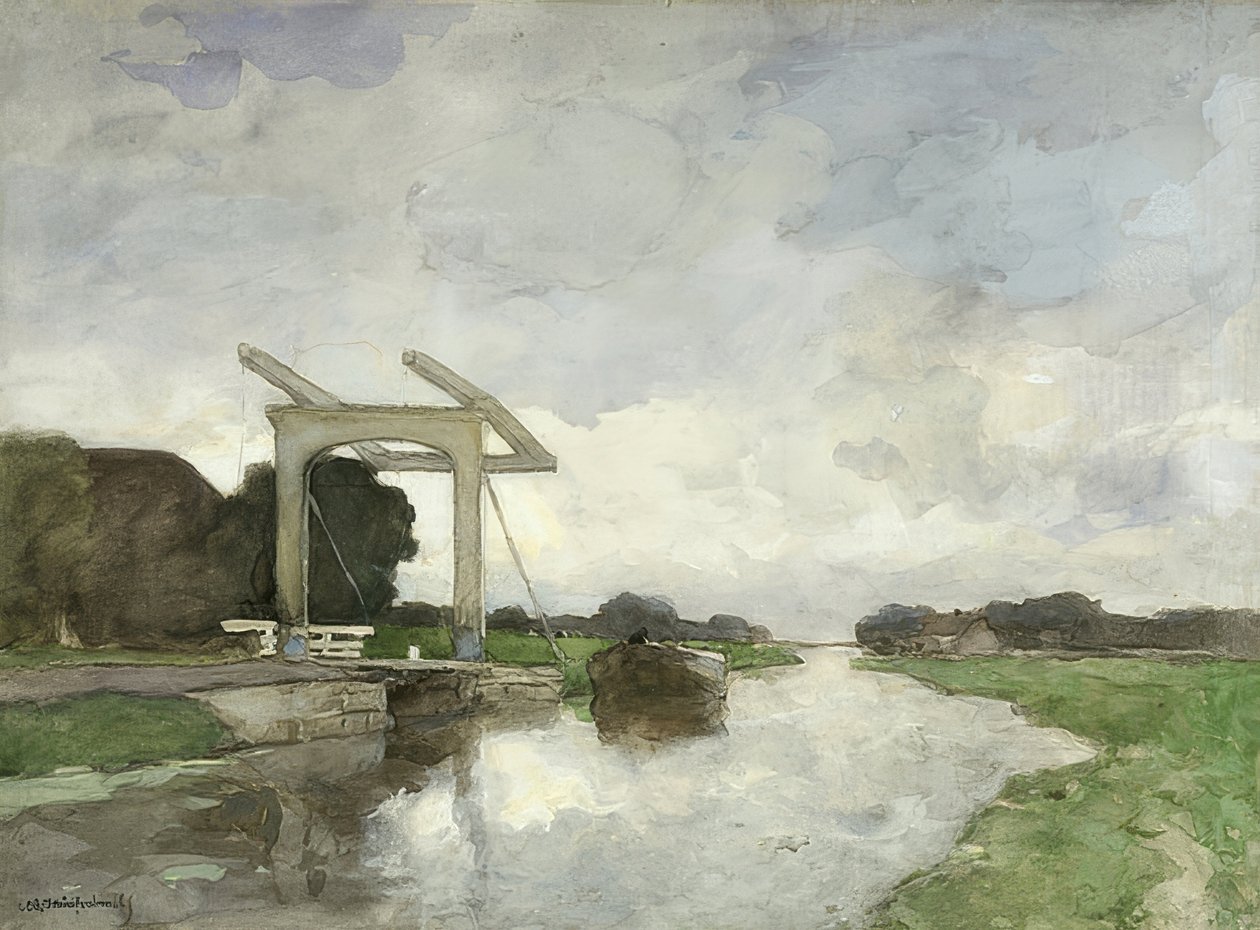 Zugbrücke i norr. om 1890 av Jan Hendrik Weissenbruch