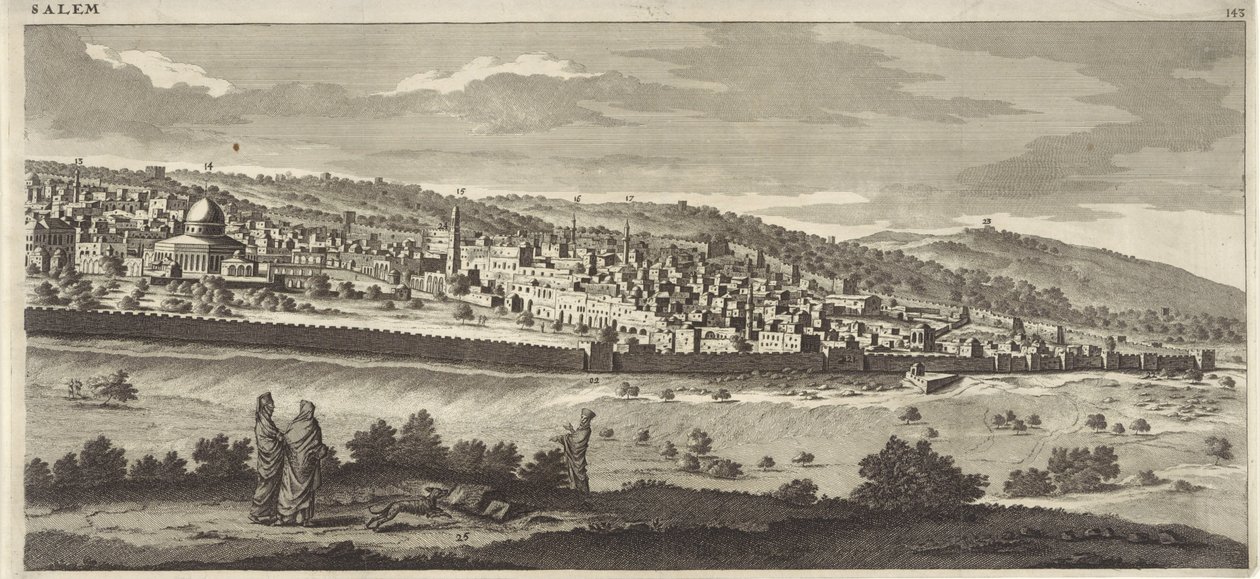 Utsikt över Jerusalem (höger tallrik) av Jan Luyken