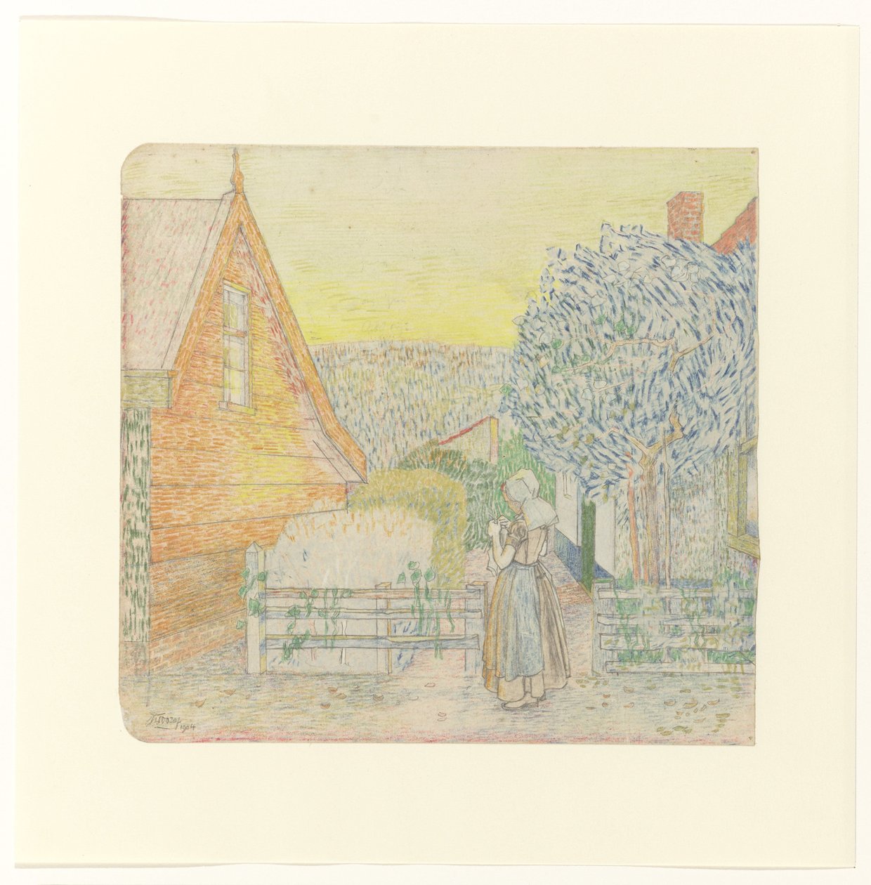 Zeeland flicka, stickning på en innergård av Jan Toorop